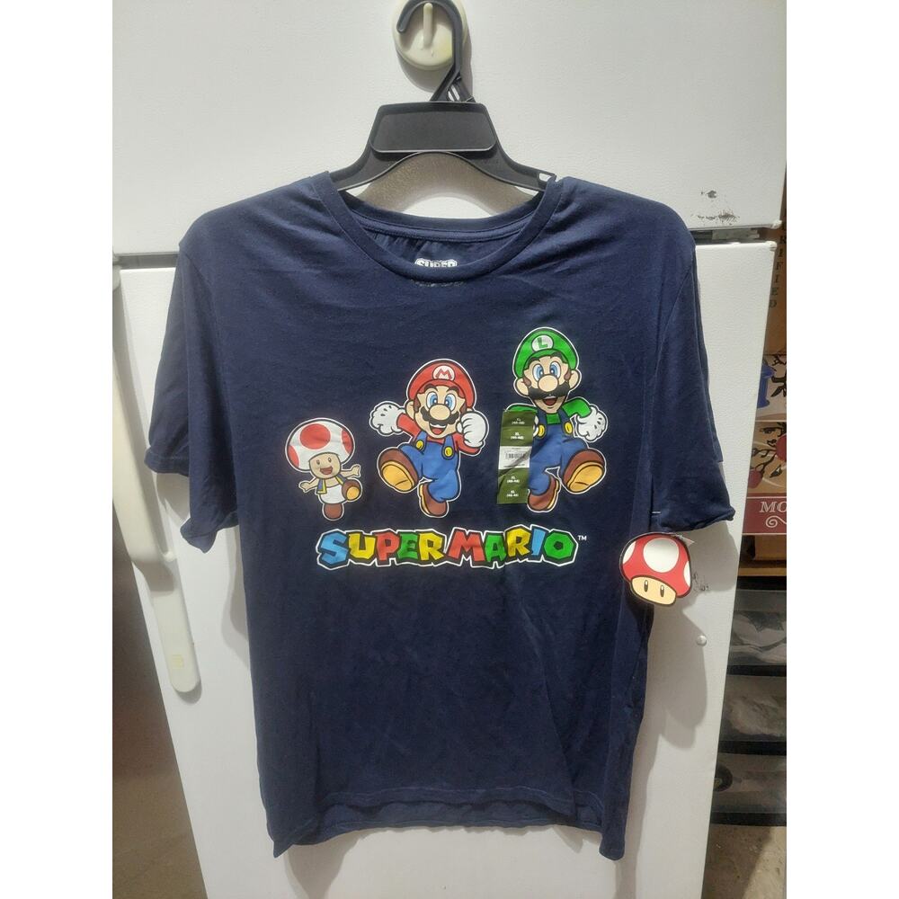Super Mario Nintendo Shirt Official Luigi Toad Navy Blue XL (46-48)